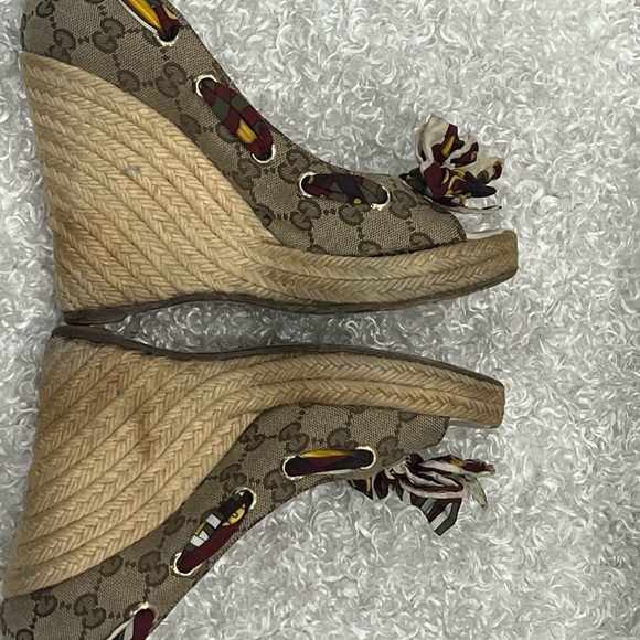 GUCCI Canvas Printed Pumps Wedge Women’s - Picture 6 of 10